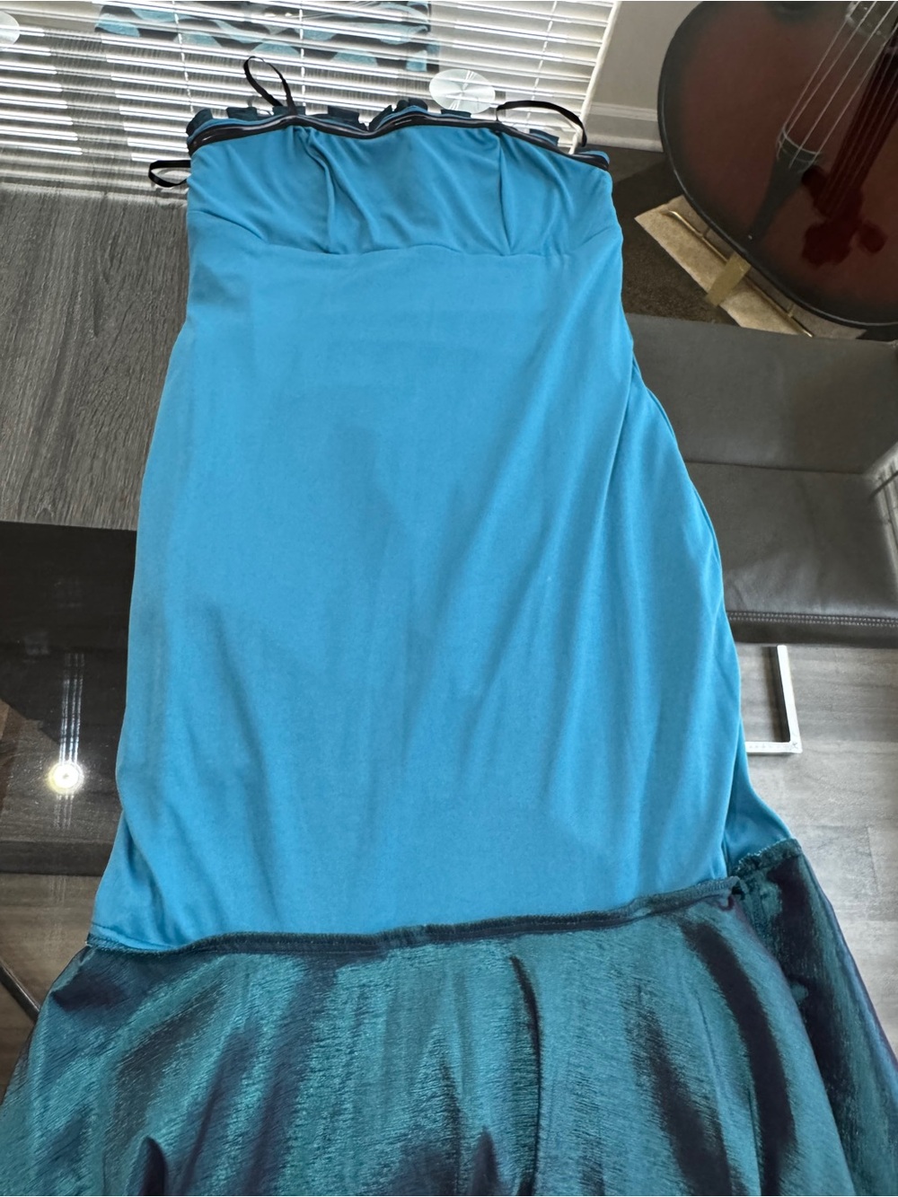 Xscape Strapless Pleated Bodice Ruched Mermaid Gown in Teal - Picture 15 of 16